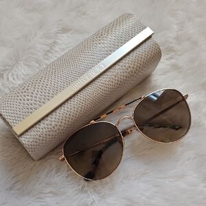Jimmy Choo Gold Aviator Sunglasses with Cream Case